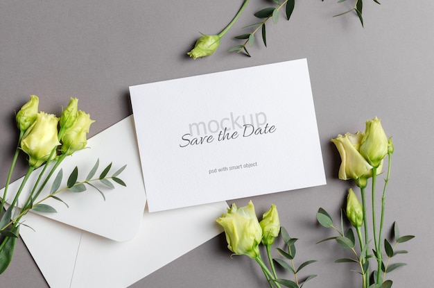 Wedding invitation card mockup with fresh flowers