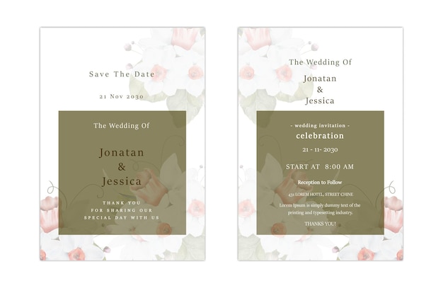 wedding invitation card suite with daisy flower Templates psd