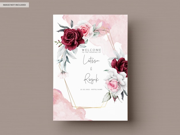 wedding invitation card template with beautiful flower wreath watercolor