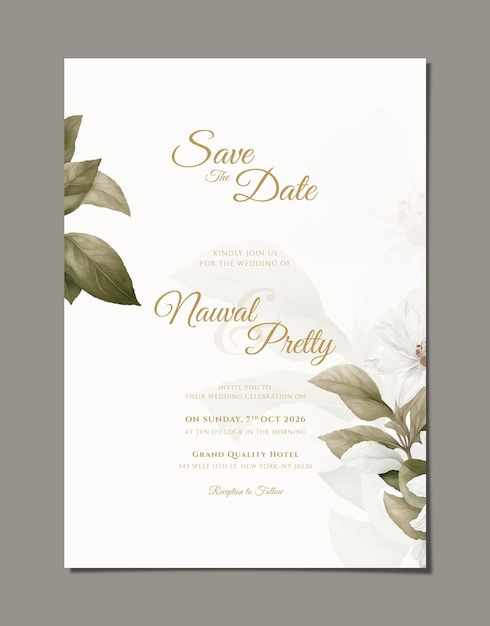 wedding invitation card template with flowers psd