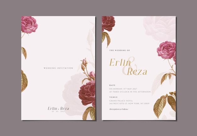 wedding invitation card template with flowers