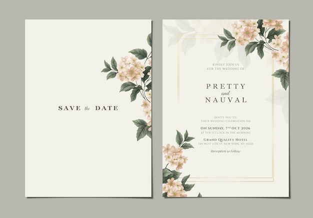 wedding invitation card template with flowers