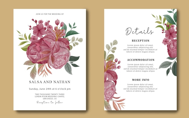 wedding invitation card with watercolor wreath