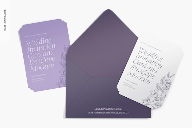 Wedding Invitation Cards and Envelope Mockup, Top View