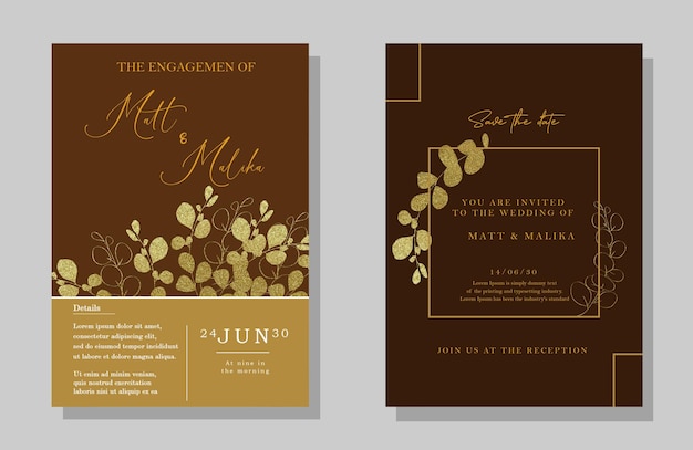 Wedding invitation frame set flowers leaves mess and watercolor minimal PSD