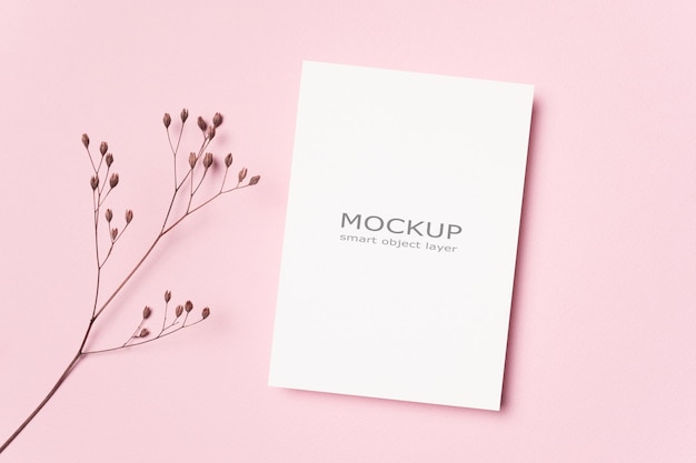 Wedding invitation or greeting card mockup on pink