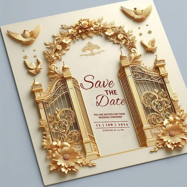 PSD wedding invitation greeting cards elegant vintage style wedding gate card