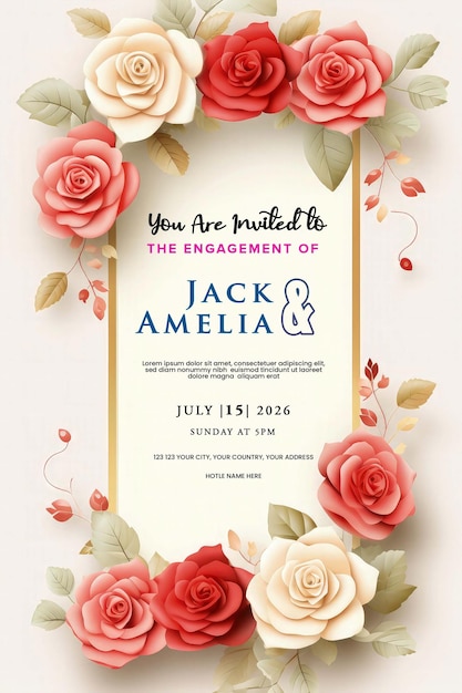 wedding invitation greeting cards with flowers frame