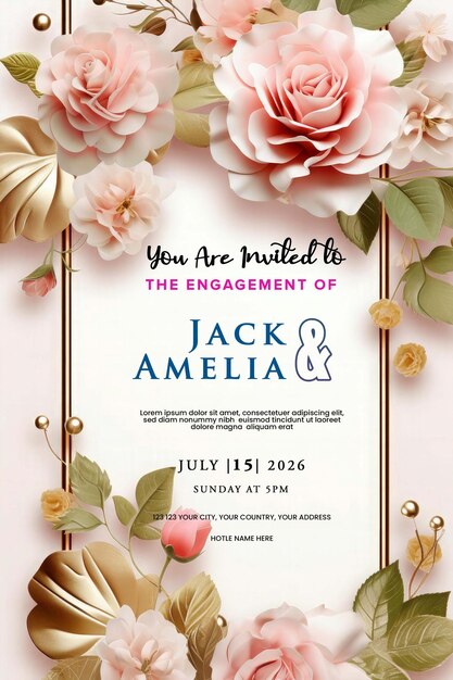 wedding invitation greeting cards with flowers frame