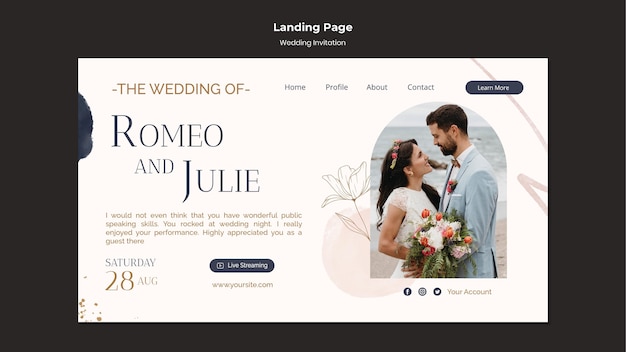 Wedding invitation landing page design template