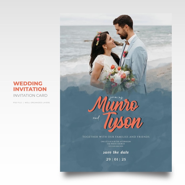 wedding invitation and menu template PSD