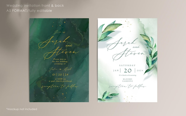 Wedding invitation and menu template with beautiful leaves Free Psd