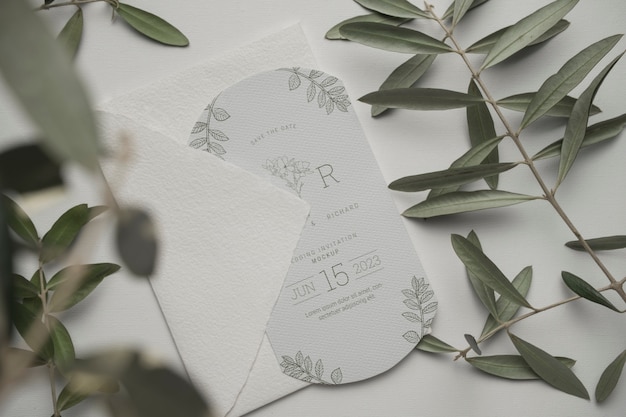 Wedding invitation mock-up with natural background