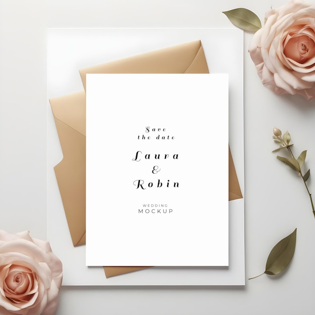 Wedding invitation mockup on floral background