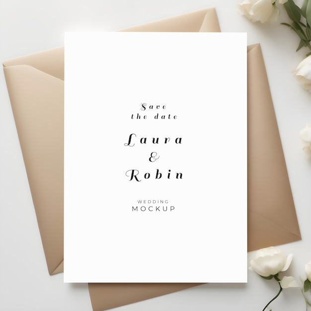 Wedding invitation mockup on floral background