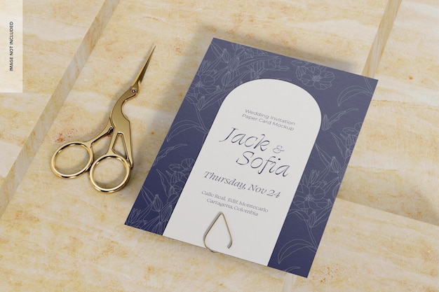 Wedding Invitation Paper Card Mockup, Right View