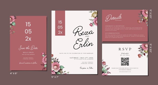 PSD wedding invitation printable template simple wedding invite suite with qr code elegant invite rsvp