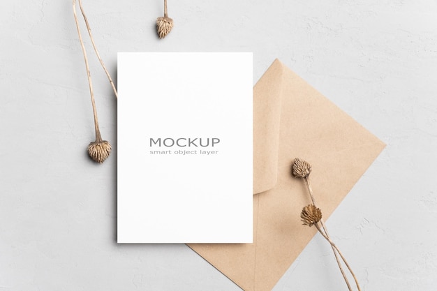 Wedding invitation or save the date card mockup with envelope