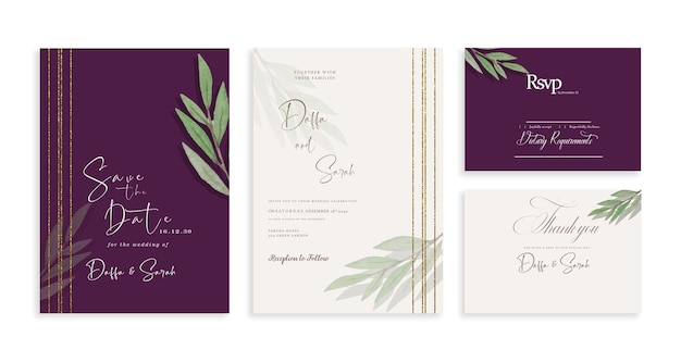 Wedding Invitation, save the date, thank you, rsvp card Design template psd