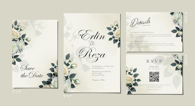 PSD wedding invitation set template with floral background