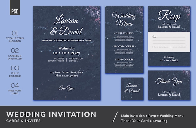 PSD wedding invitation set