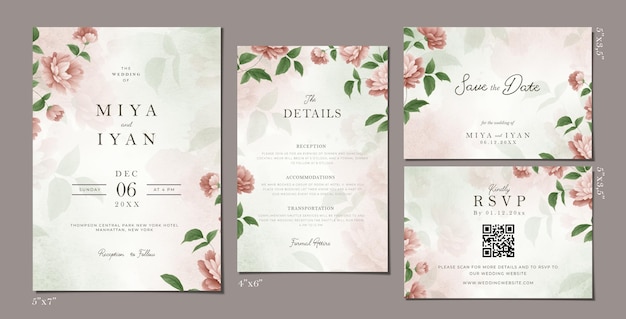 PSD wedding invitation stationary template with flower