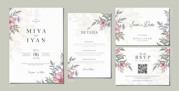 PSD wedding invitation stationary template with flower