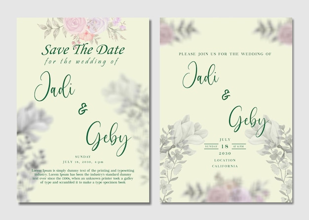 Wedding invitation template card design PSD