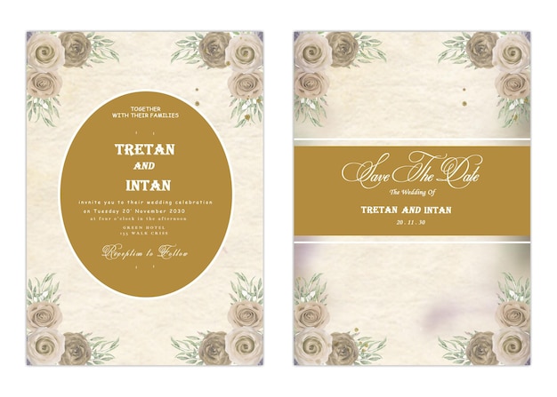 wedding invitation template set with flowers Premium Vector