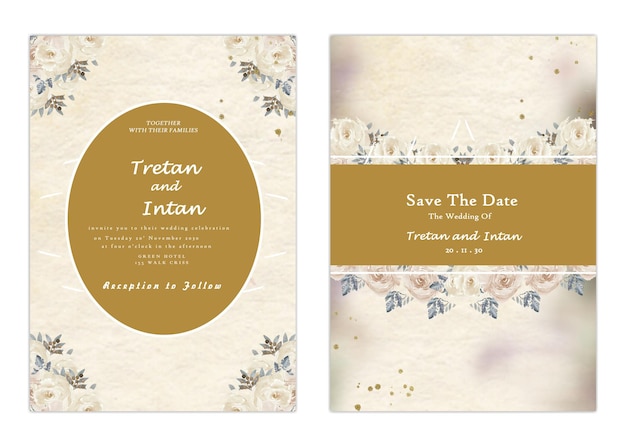 wedding invitation template set with flowers Premium Vector