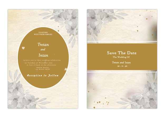 wedding invitation template set with flowers Premium Vector