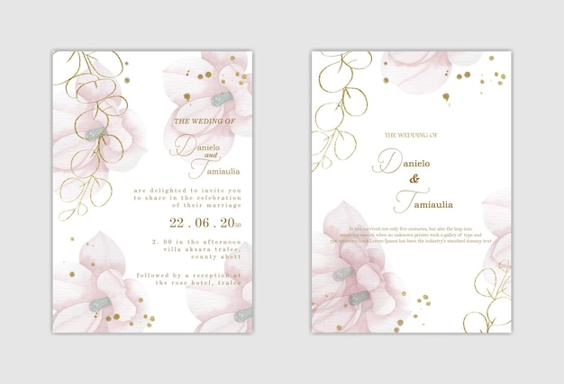 Wedding invitation template with blue flower Premium Psd