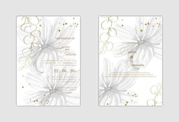 Wedding invitation template with blue flower Premium Psd