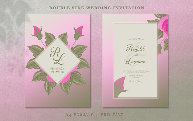 Wedding invitation template with brown and pink gradient background