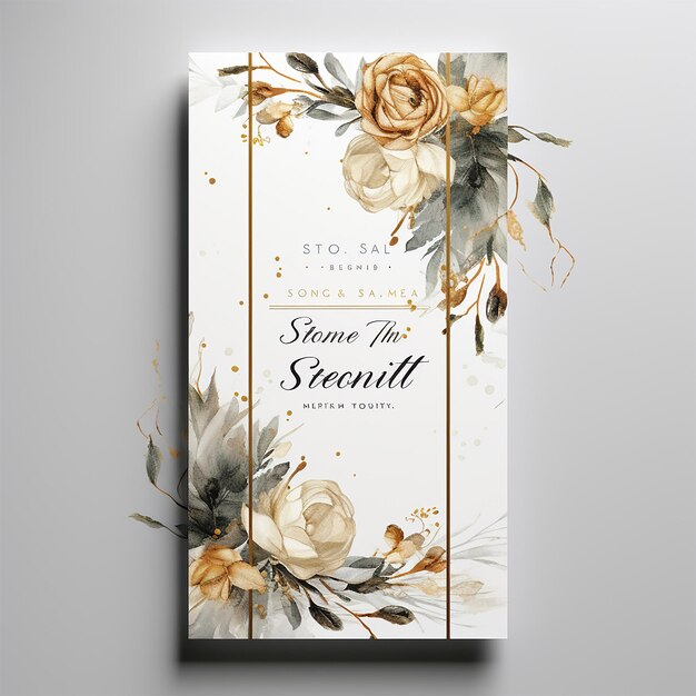 PSD wedding invitation template with flower frame watercolor