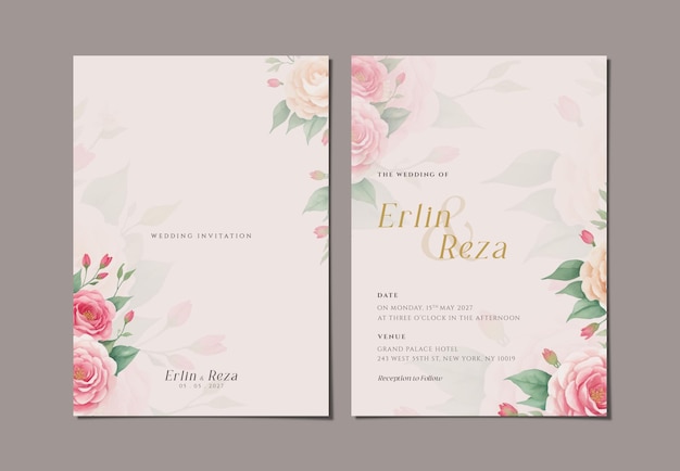 wedding invitation template with flowers psd