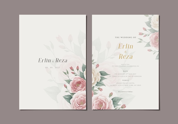 wedding invitation template with flowers psd