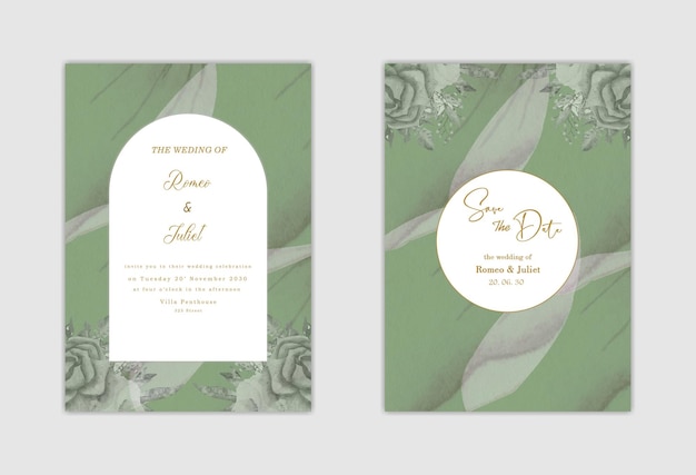 Wedding invitation template with green cherry blossom Premium Psd