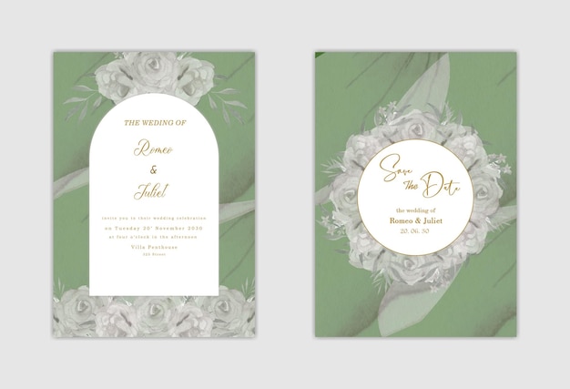 Wedding invitation template with green cherry blossom Premium Psd