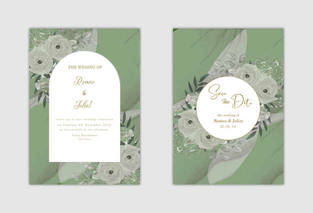 Wedding invitation template with green cherry blossom Premium Psd