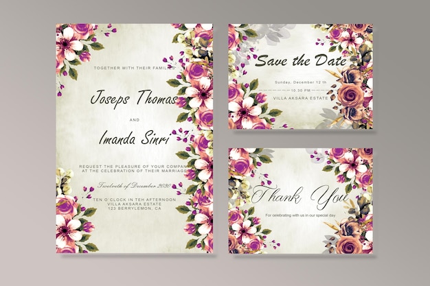 Wedding invitation template with orange flower Premium Psd