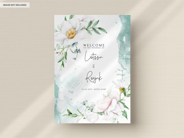 PSD wedding invitation template with white flower