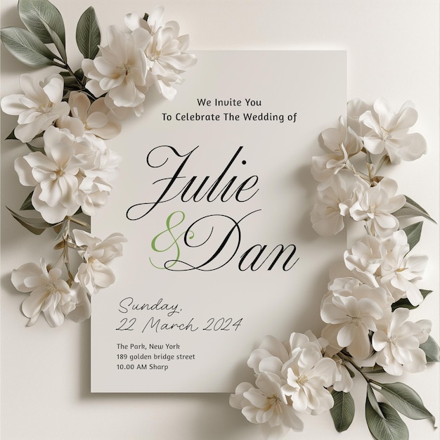 wedding invitation template with white flowers elegant and luxury style engagement greetings