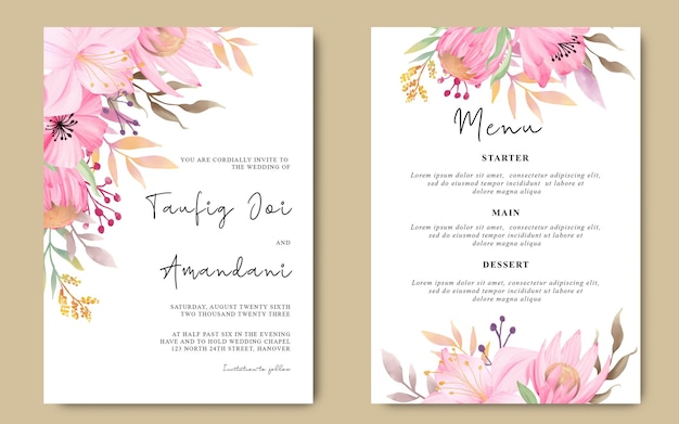 Wedding Invitation with Romantic watercolor flowers