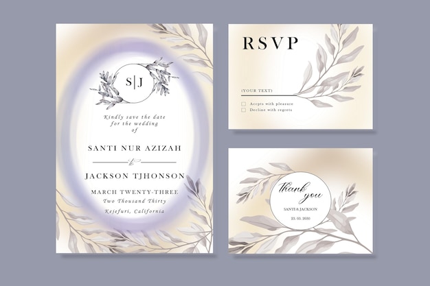 Wedding invitation with watercolor leaf roses psd