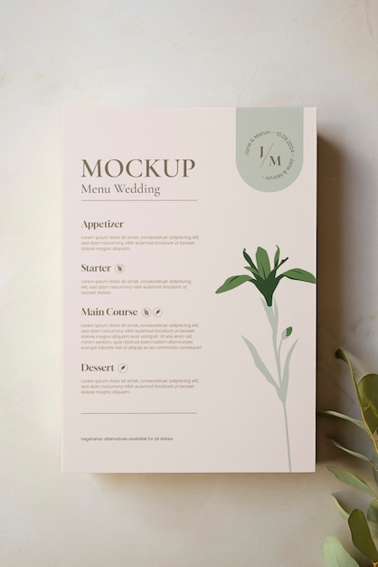 PSD wedding menu mockup