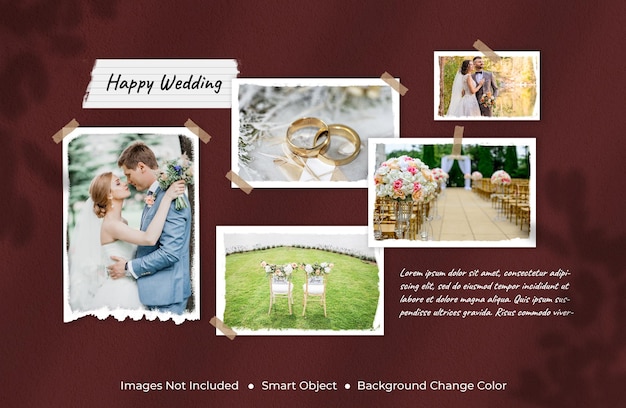 Wedding photo frame set mood board mockup