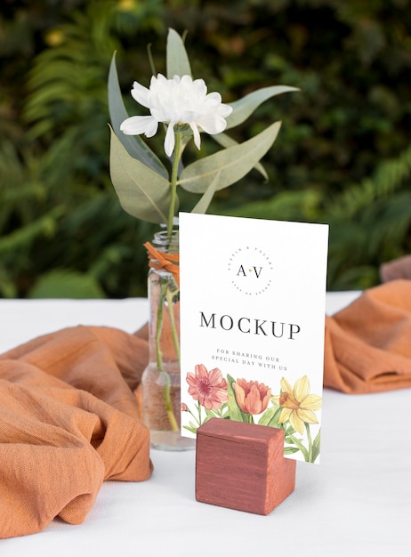 Wedding still life mockup with table number design