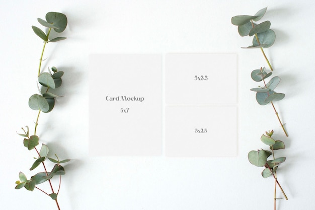 PSD wedding suite mockups with eucalyptus leaves