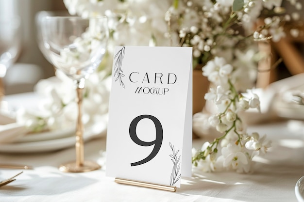 PSD wedding table card and flowers